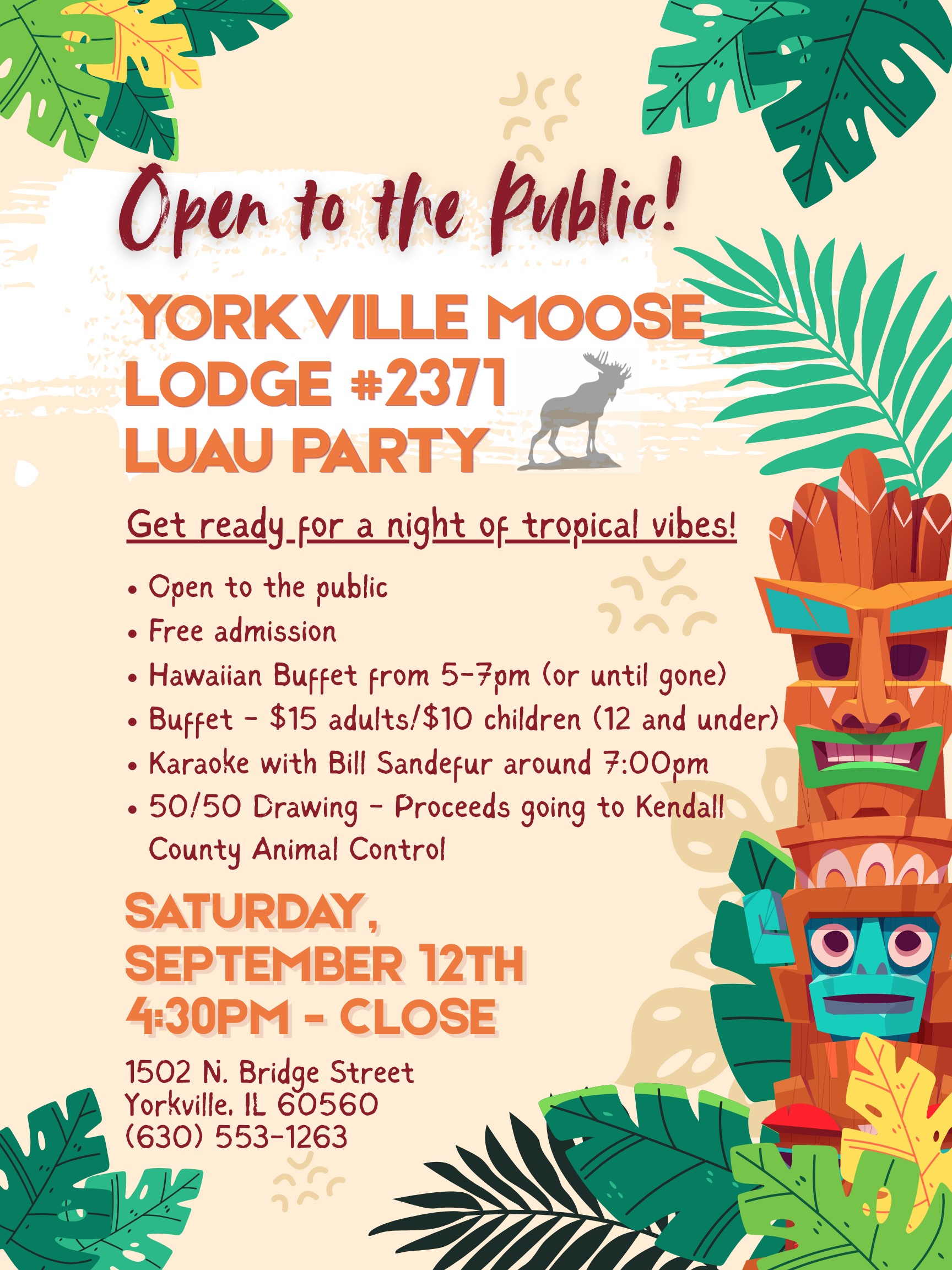 Lodge Luau — Saturday, September 12th. Open to the public.