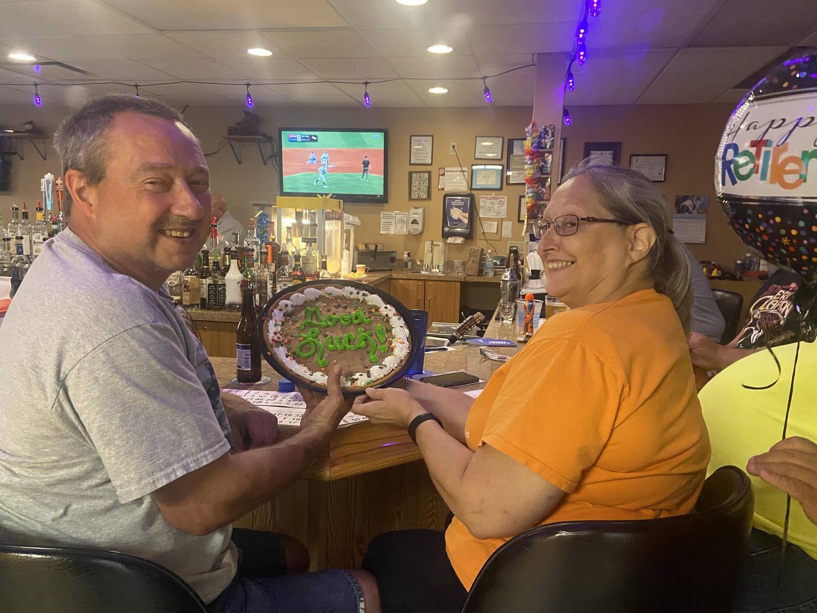 Steve and Pam at the lodge bar, 2022